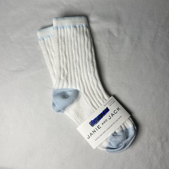 Janie And Jack Cable Knit Socks, White W Blue Accents, Size 18-24 Month - Picture 1 of 7
